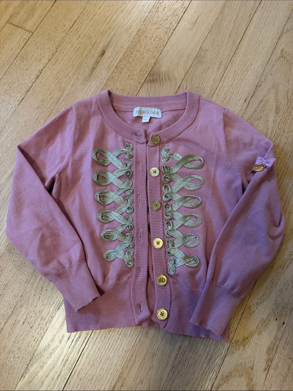 Girls' Pink Embellished Cardigan with Gold Trim
